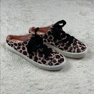Rocket Dog pink leopard print canvas slip on mule sneakers, size 10
